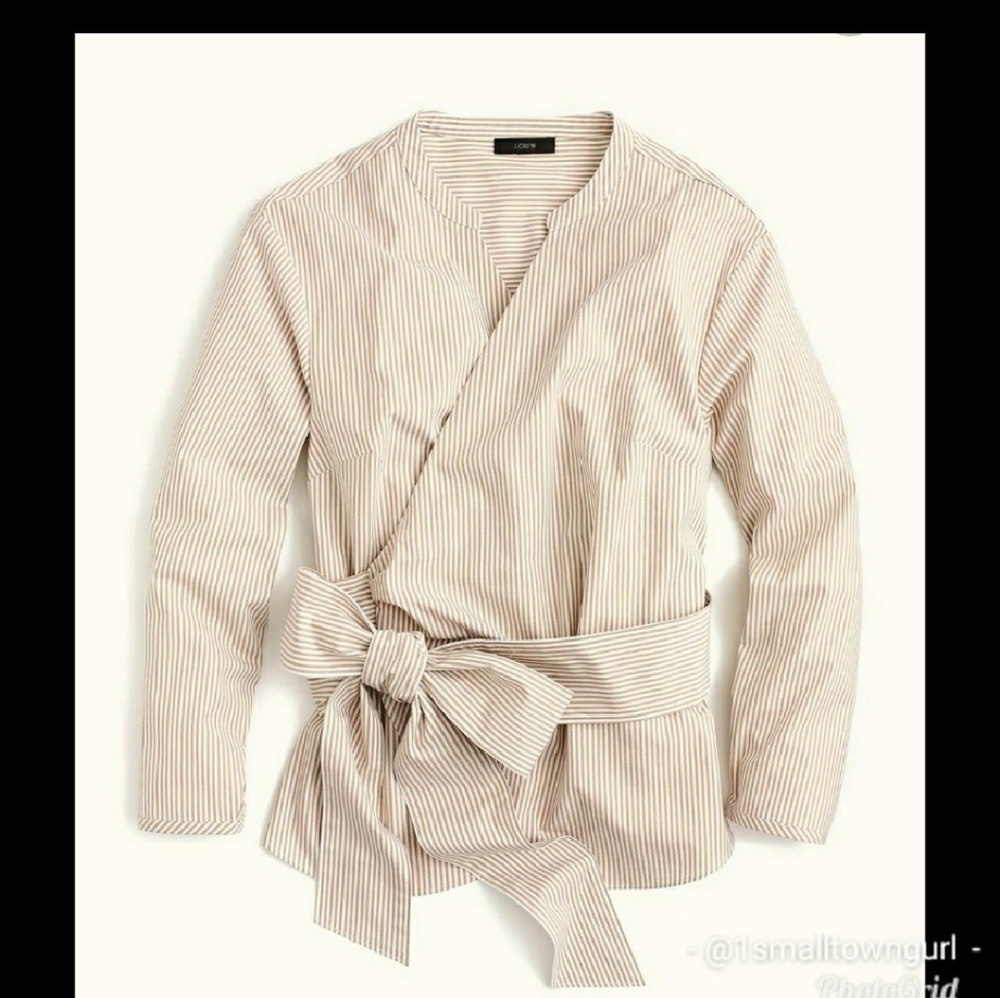 J. Crew Wrap Top L Cream/White Stripes